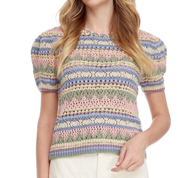 Polo Ralph Lauren Pointelle Knit Crochet Sweater Womens XS Multicolor Cotton - Picture 1 of 10